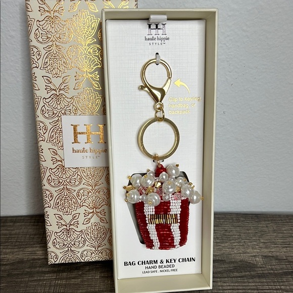 Haute Hippie 🍿✨ Adorable Hand-Beaded Popcorn Bag Charm! 🎉❤️ - Picture 1 of 6